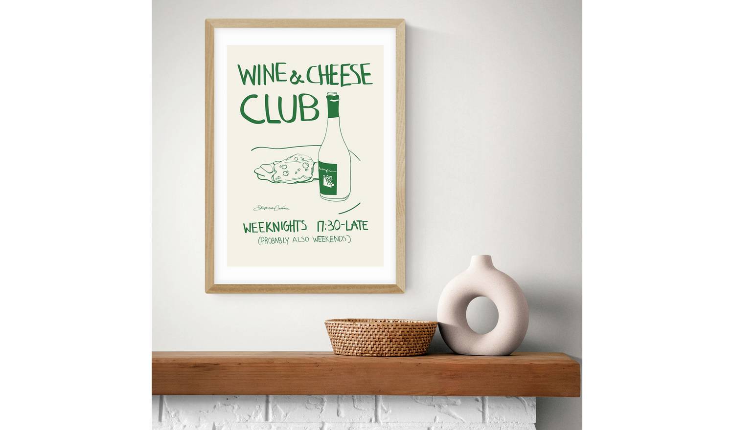 East End Prints Wine Cheese Oak Frame Art Print - A2