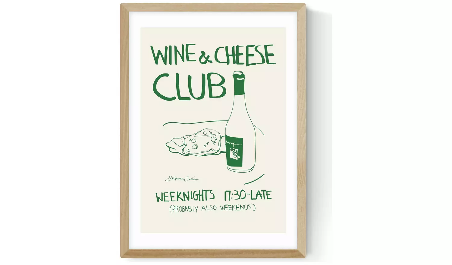 East End Prints Wine Cheese Oak Frame Art Print - A2
