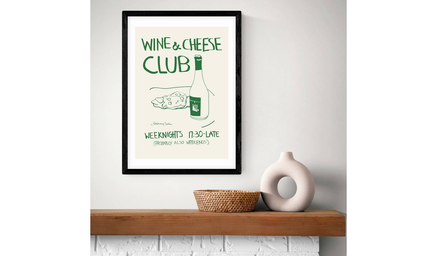 East End Prints Wine Cheese Black Frame Art Print - A3