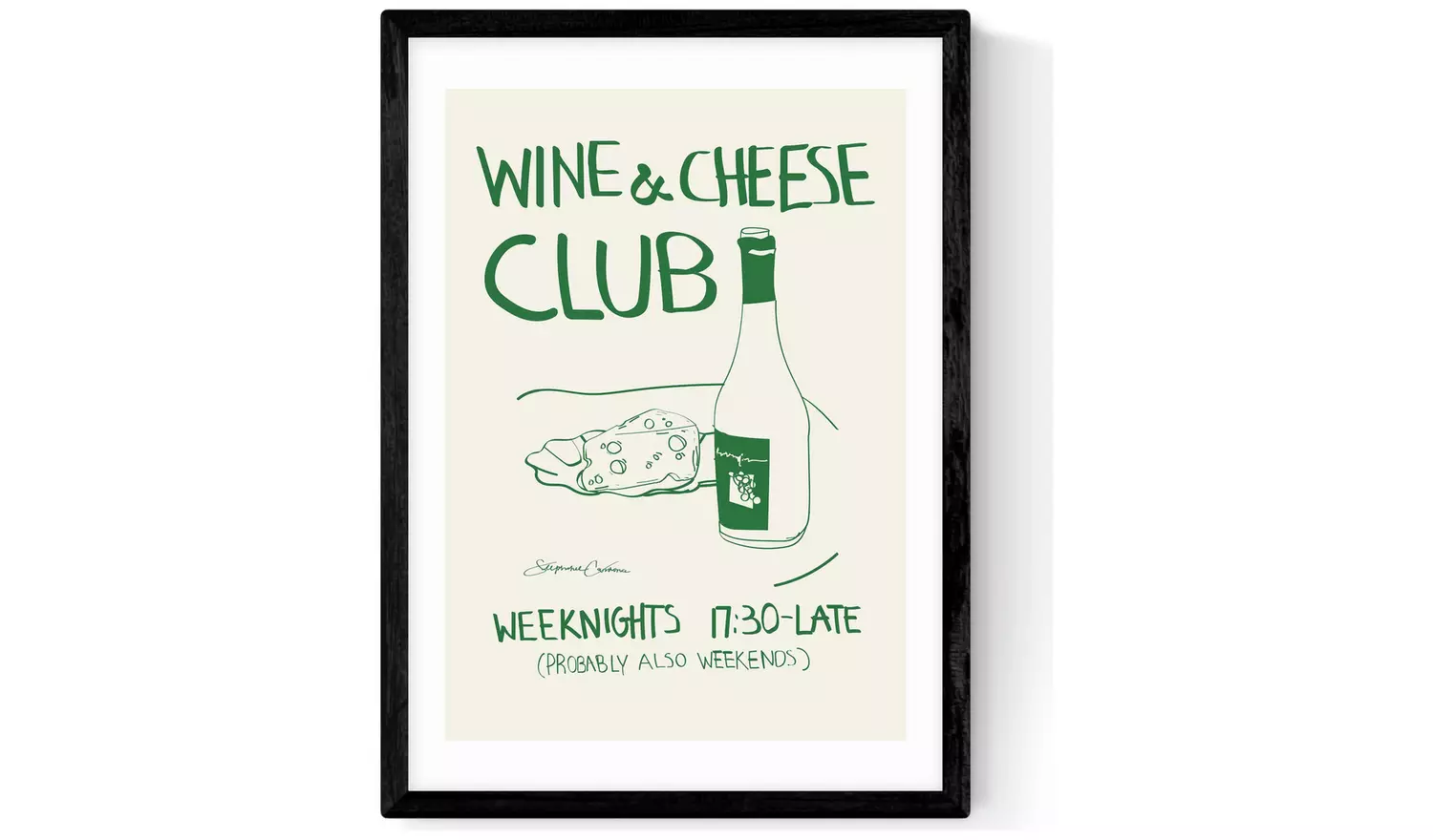 East End Prints Wine Cheese Black Frame Art Print - A3
