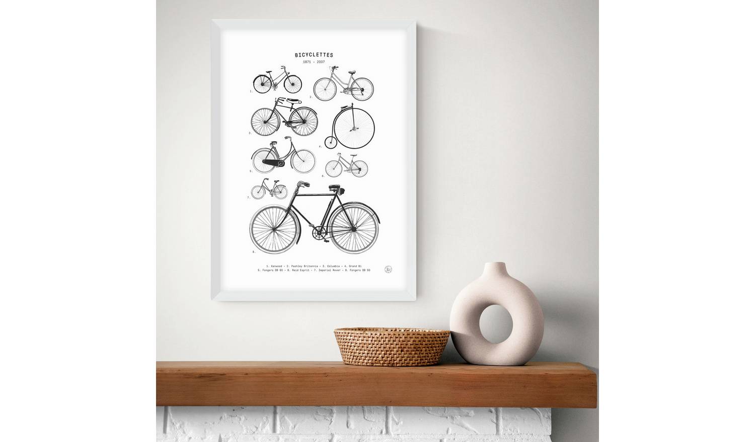 East End Prints Bicyclettes White Frame Art Print - A2