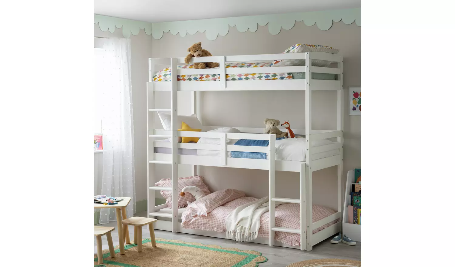 Argos Home Josie Triple Bunk Bed With 3Kids Mattress- White