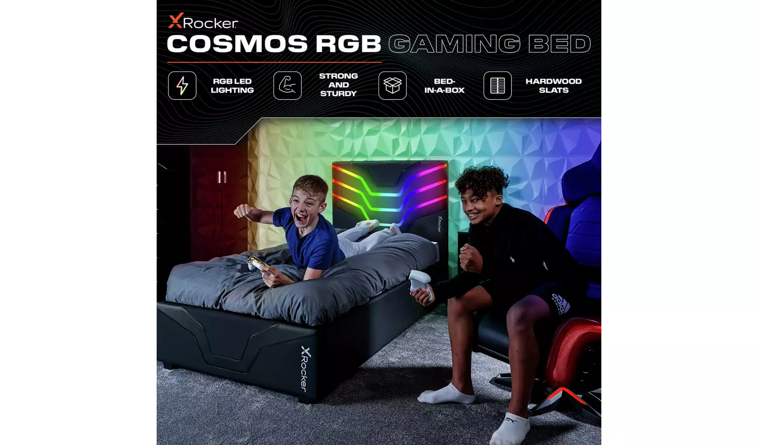 X Rocker Cosmos RGB Single Bed - Black