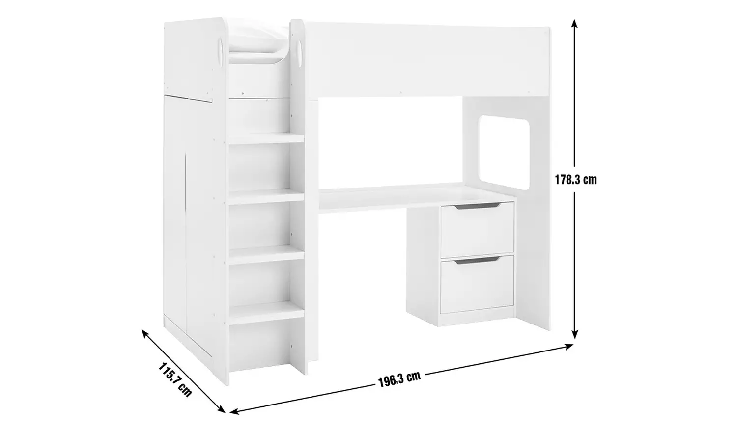 Habitat Jude High Sleeper Bed with Wardrobe & Mattress-White