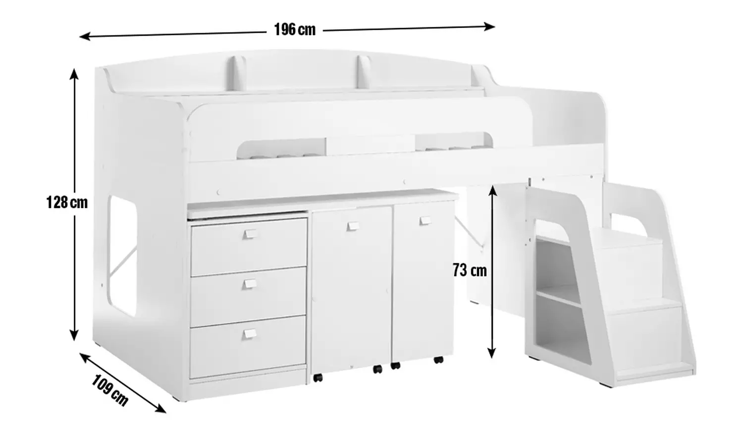Habitat Ultimate Storage Mid Sleeper and Mattress - White
