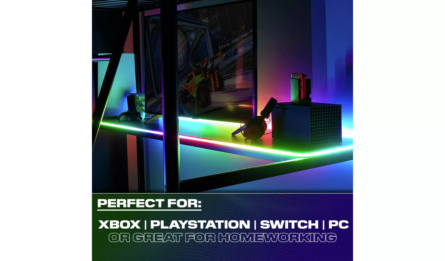 X Rocker HQ RGB LED Gaming High Sleeper Bed with Desk- Black