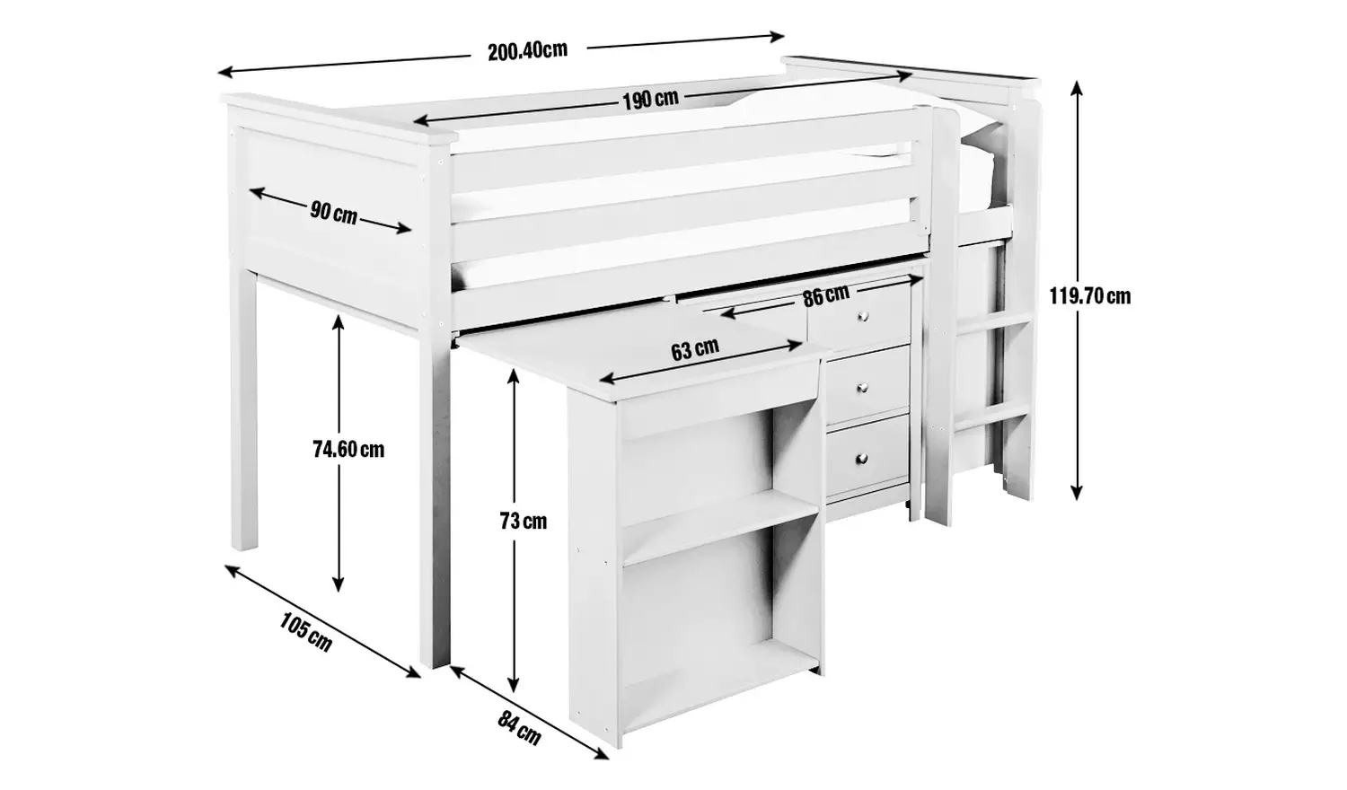 Habitat Brooklyn Mid Sleeper Bed Frame with Desk -White