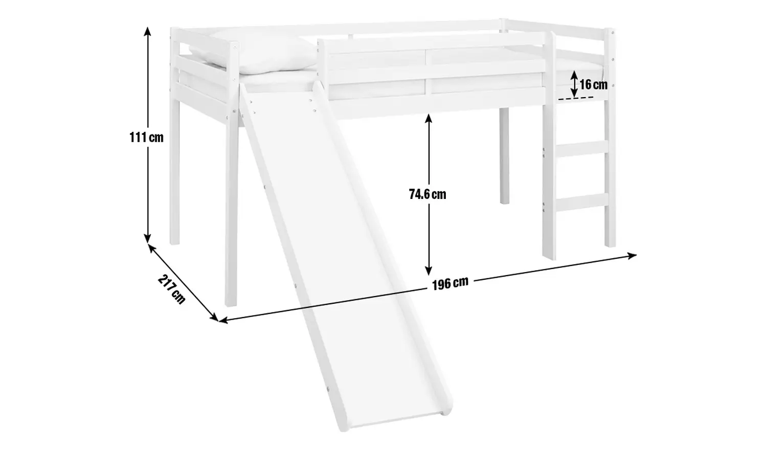 Argos Home Kaycie Mid Sleeper, Slide & Kids Mattress - White