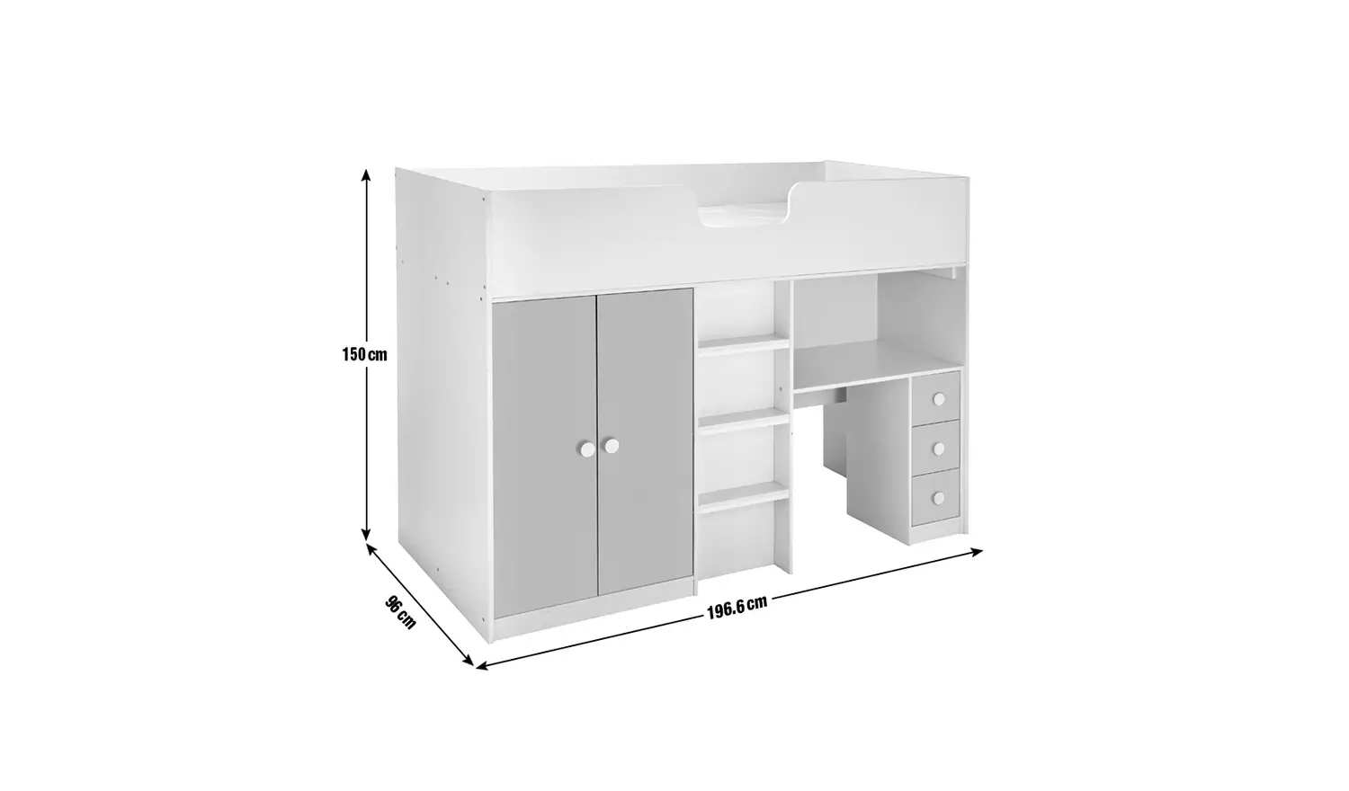 Habitat Jackson High Sleeper Bed Frame - White and Grey