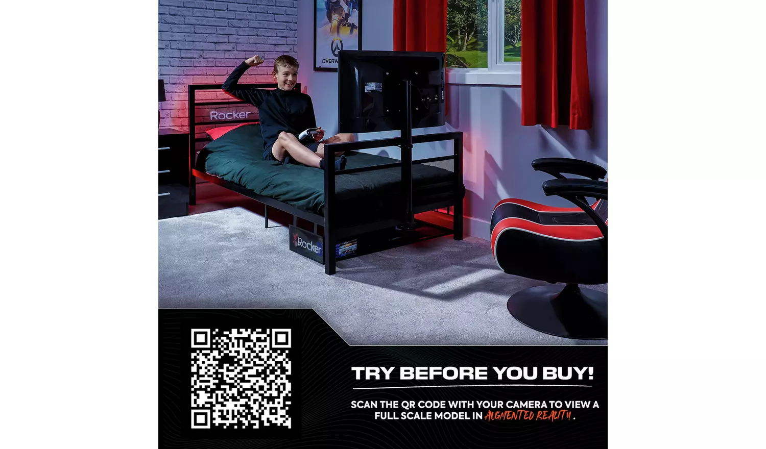 X Rocker BaseCamp TV and Gaming Bed Frame - Black