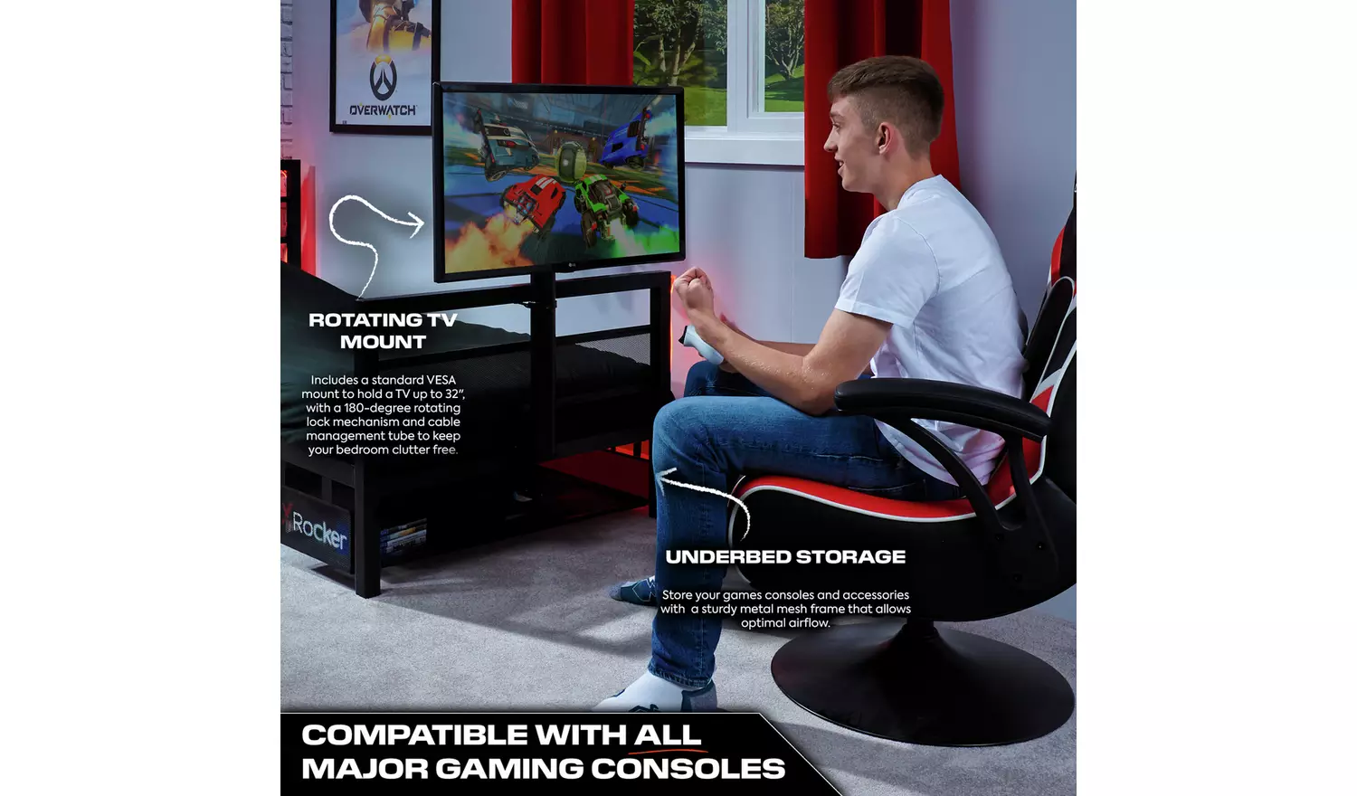 X Rocker BaseCamp TV and Gaming Bed Frame - Black