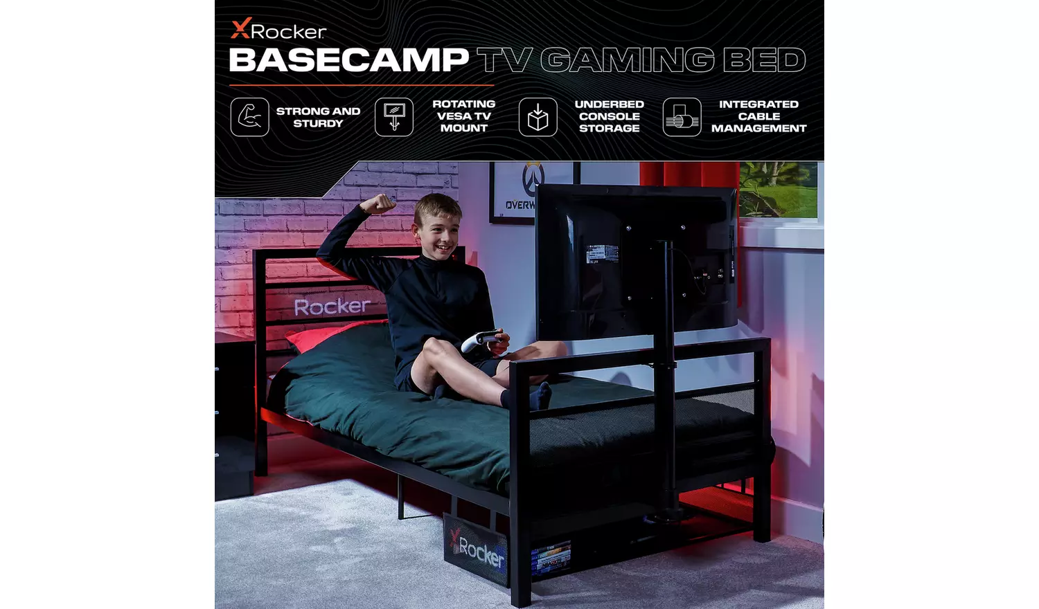 X Rocker BaseCamp TV and Gaming Bed Frame - Black