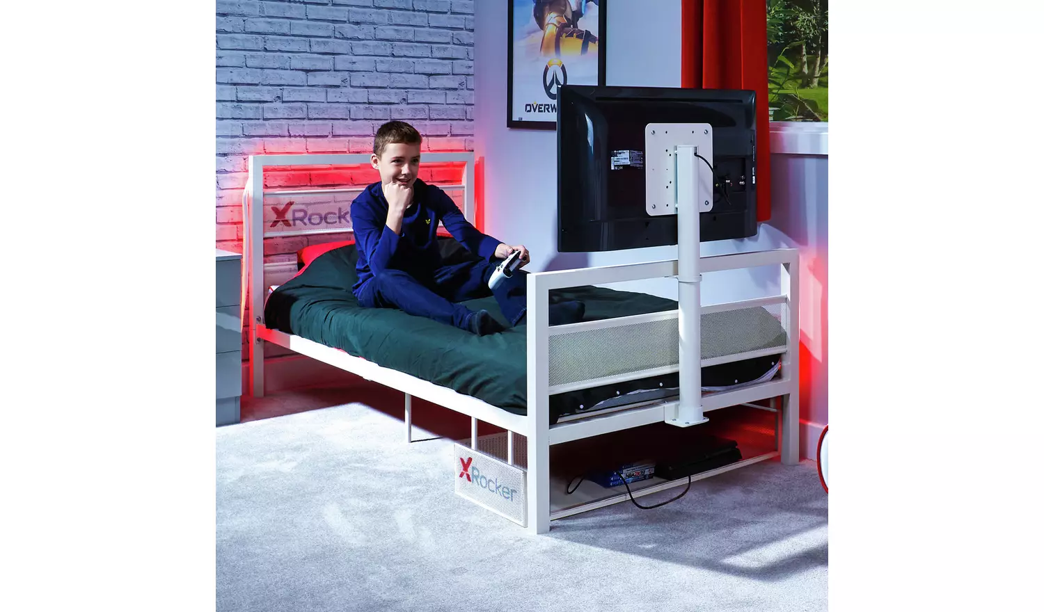 X Rocker Basecamp TV and Gaming Bed Frame - White