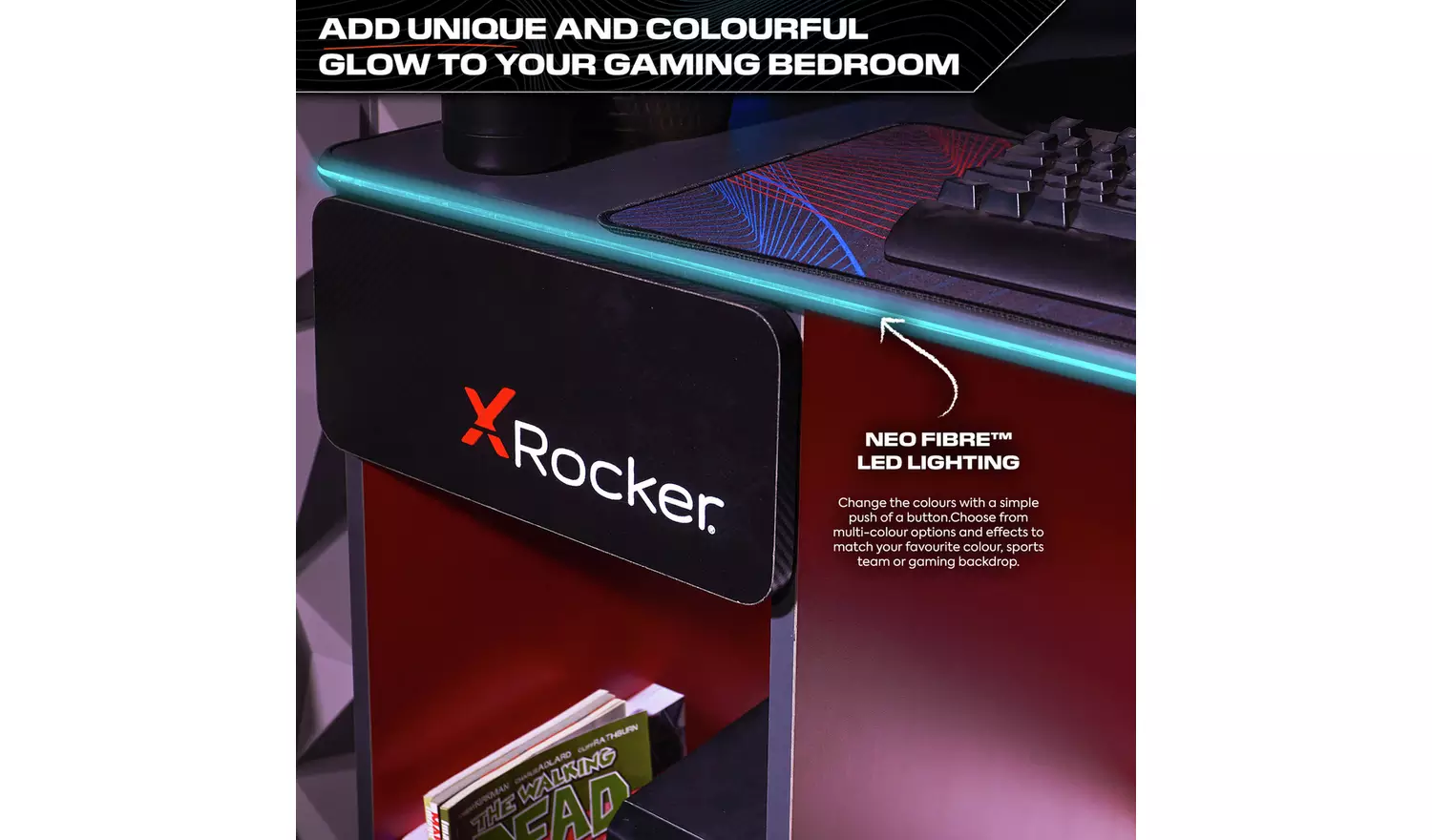 X Rocker Carbon Tek LED Gaming Desk - Black And Red