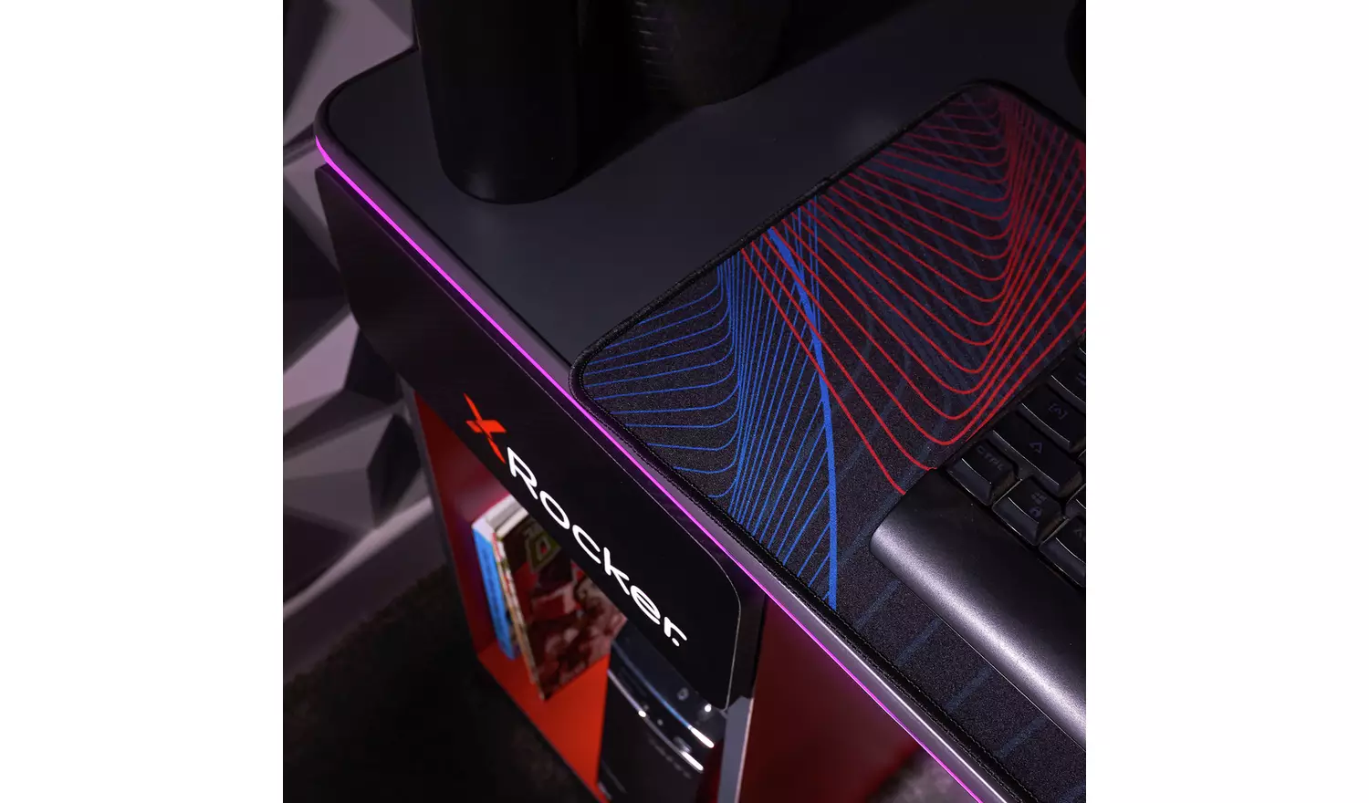 X Rocker Carbon Tek LED Gaming Desk - Black And Red