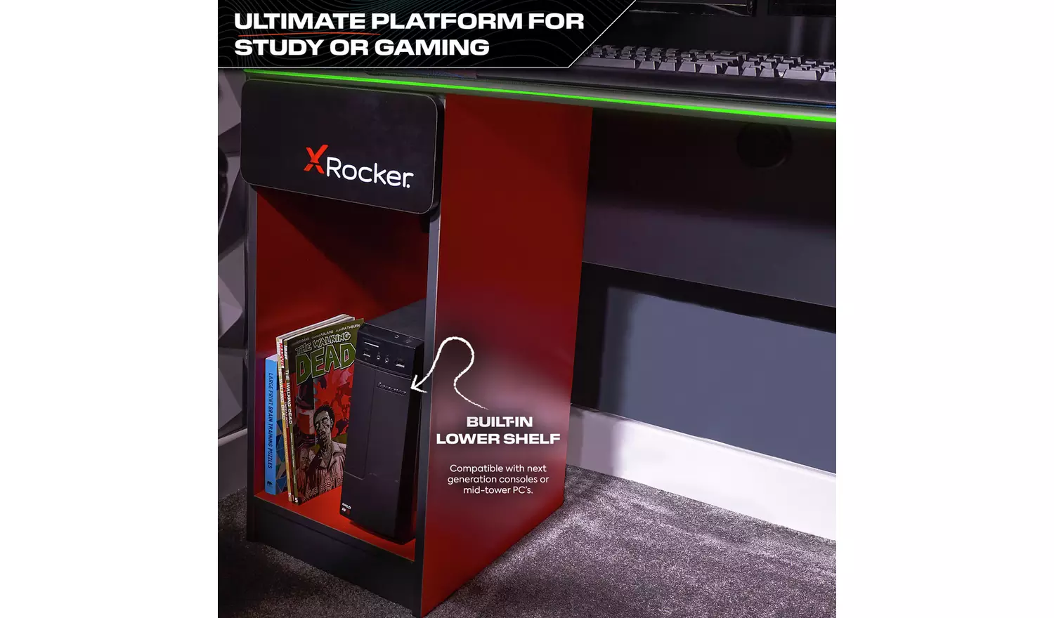 X Rocker Carbon Tek LED Gaming Desk - Black And Red