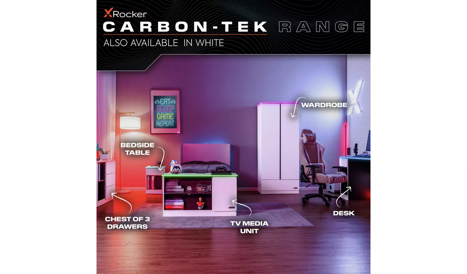X Rocker Carbon Tek LED Gaming Desk - Black And Red