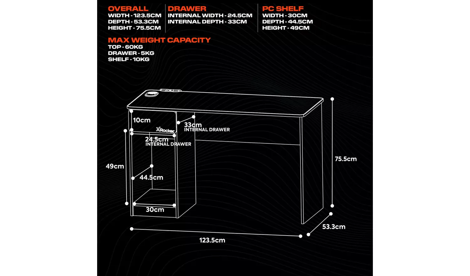 X Rocker Carbon Tek LED Gaming Desk - Black And Red
