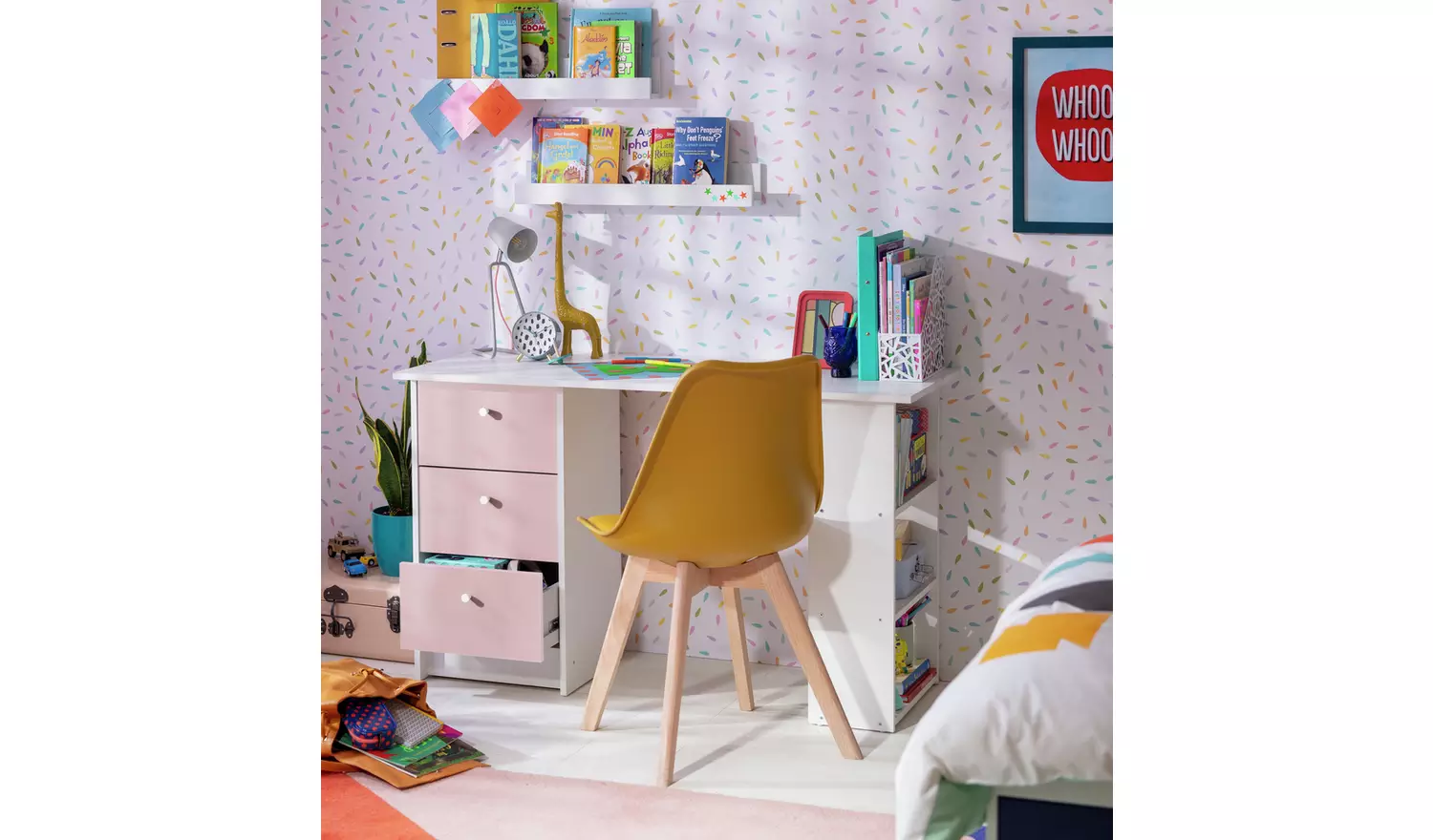 Argos Home Kids Malibu 3 Drawers Desk - Pink & White