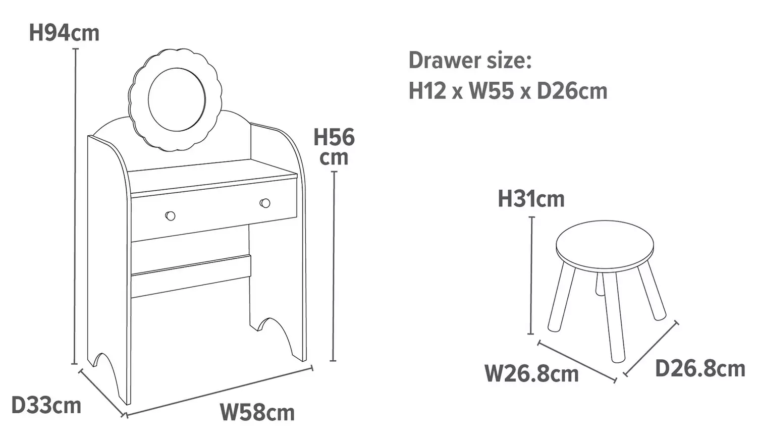 Liberty House Kids Mirror Dressing Table And Stool - White