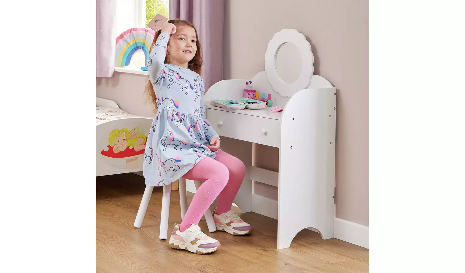 Liberty House Kids Mirror Dressing Table And Stool - White