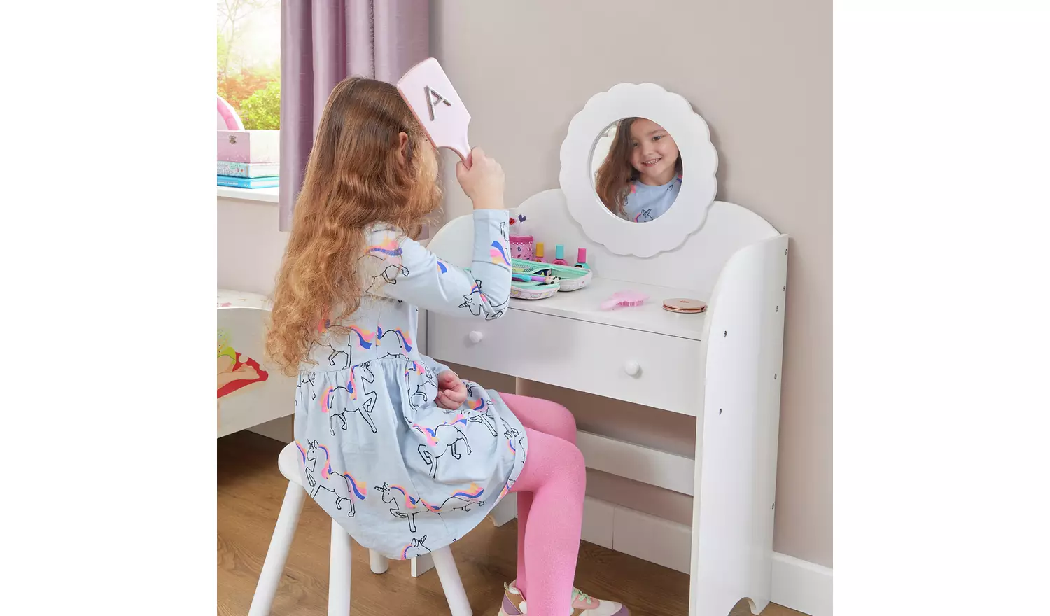 Liberty House Kids Mirror Dressing Table And Stool - White