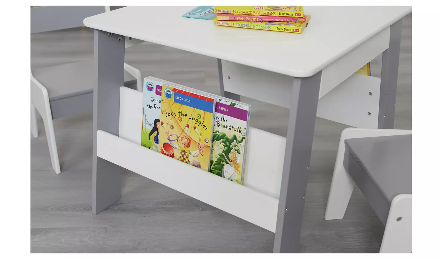 Liberty HouseKids Bookshelf Table & 2 Chairs- White & Grey
