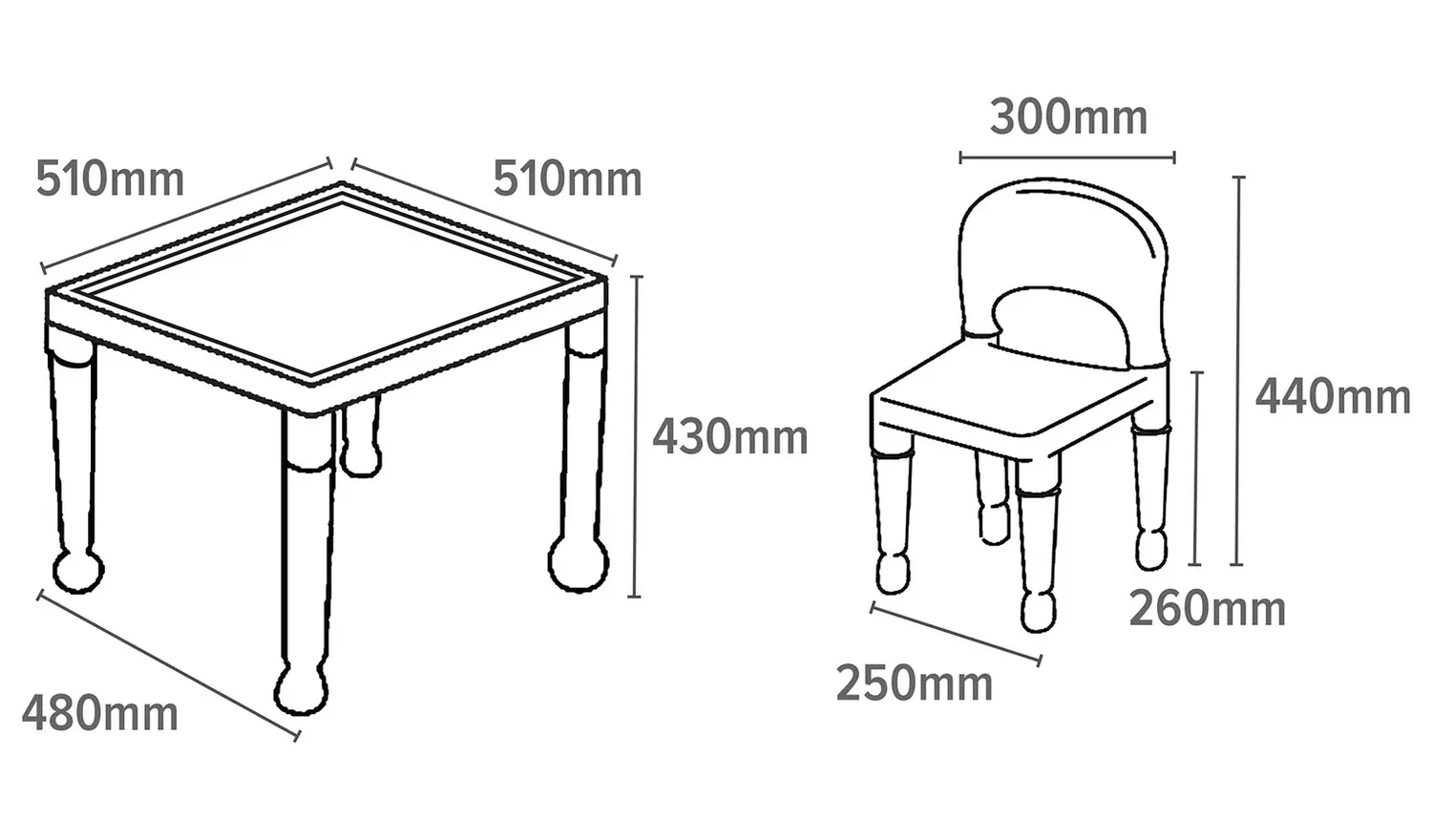 Liberty House Toys Kids Plastic Table & 2 Chairs - White