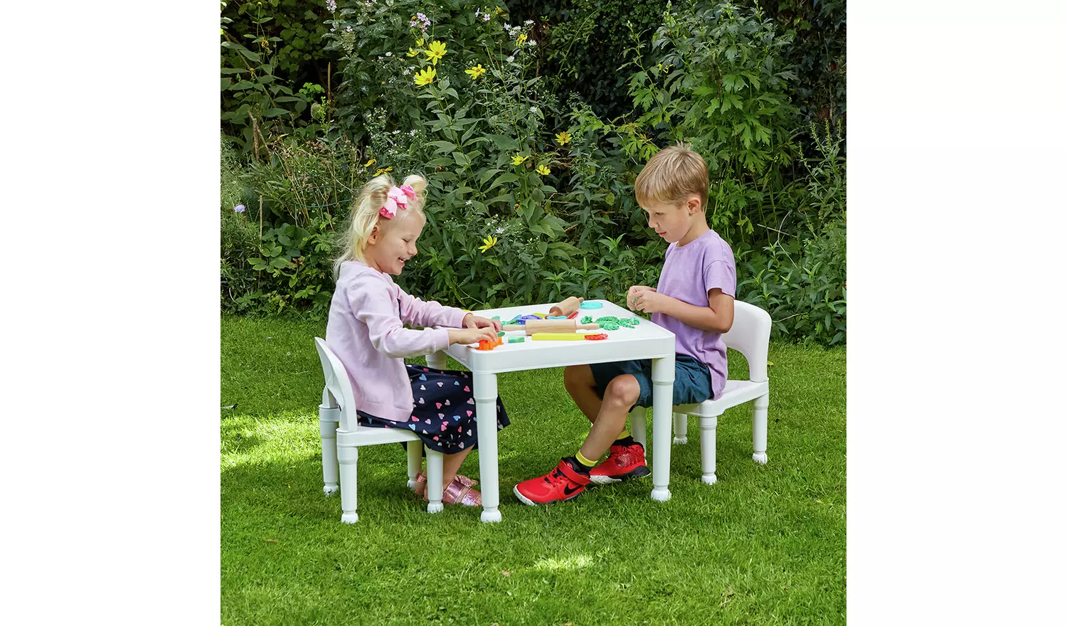 Liberty House Toys Kids Plastic Table & 2 Chairs - White