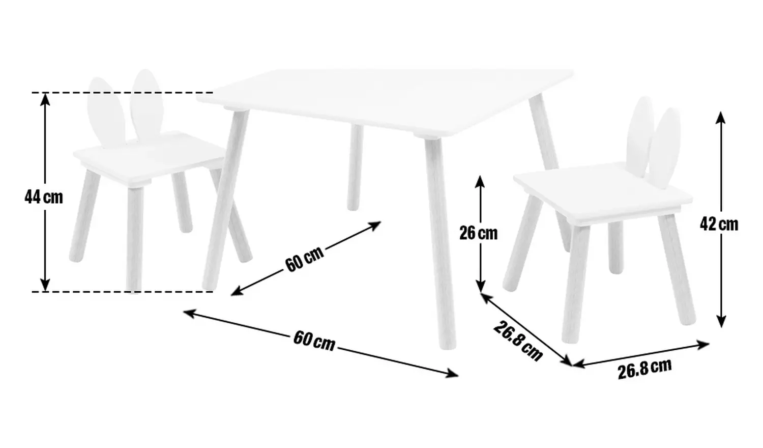 Liberty House Kids Toys Bunny Wood Table & 2 Chairs - White
