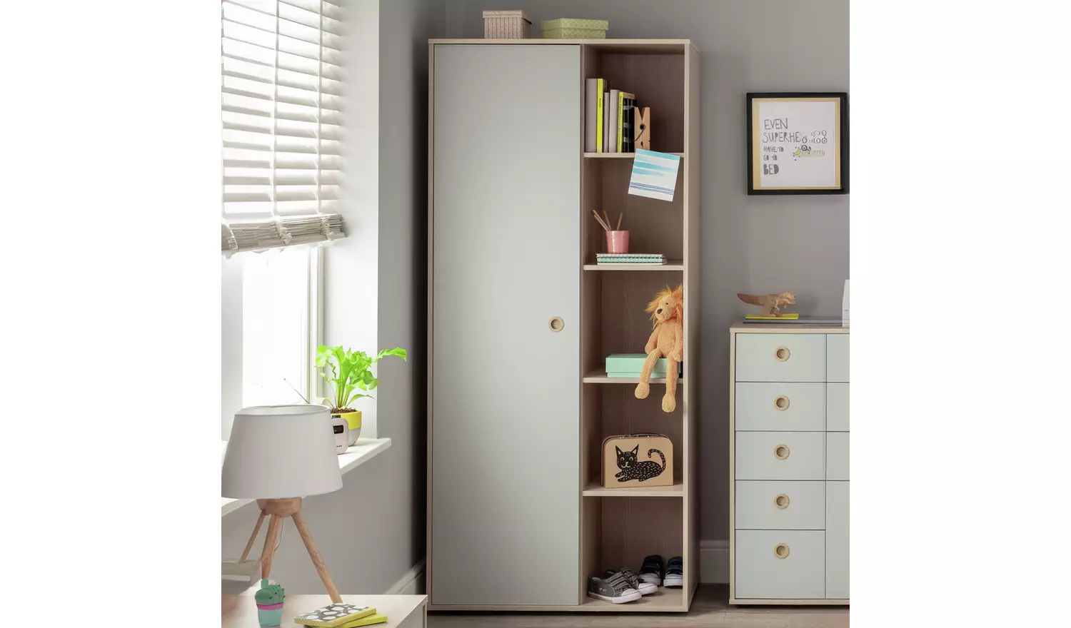 Argos Home Camden 1 Door Shelved Wardrobe - Grey and Acacia