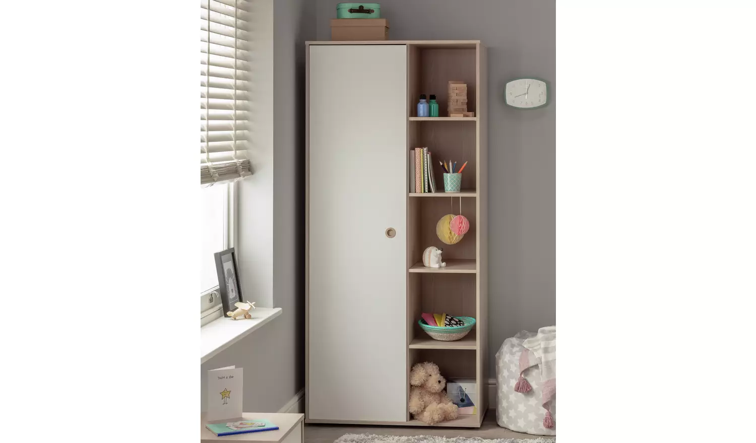 Argos Home Camden 1 Door Shelved Wardrobe - White and Acacia