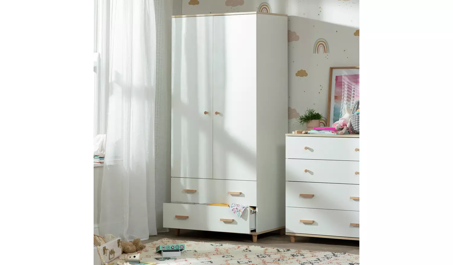Habitat Kids Melby 2 Door 2 Drawer Wardrobe - White & Acacia