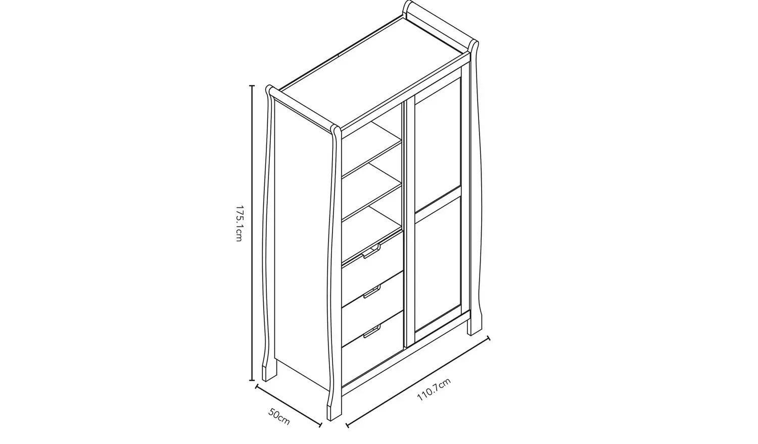 Obaby Stamford Sleigh Double Wardrobe - White