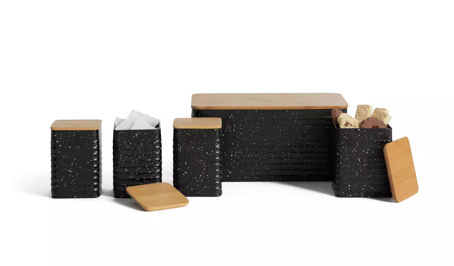 Habitat Set of 5 Speckle Bamboo Storage - Black