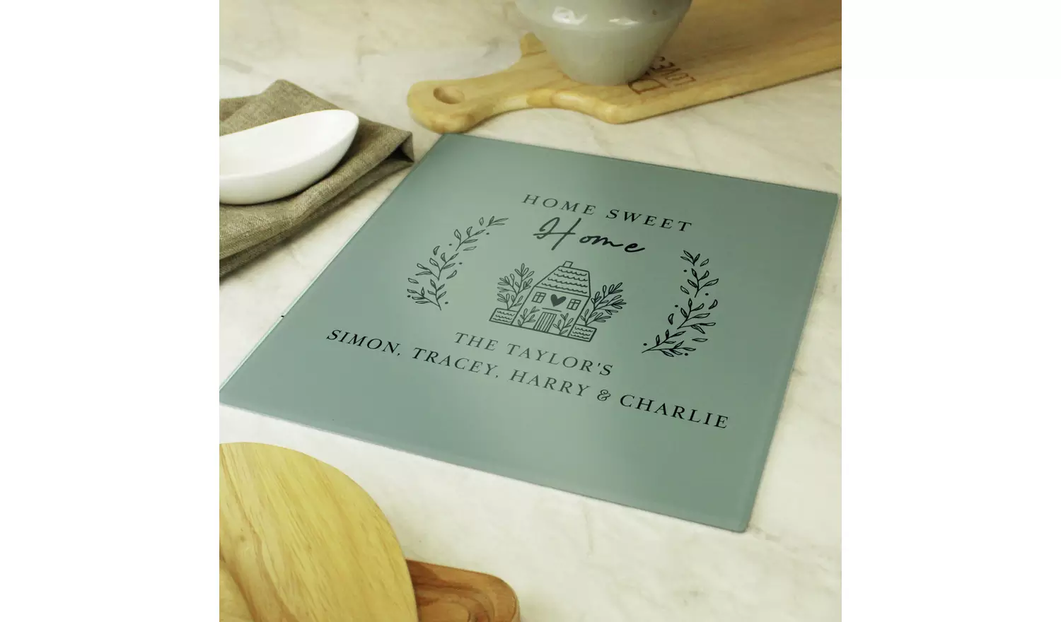 Personalised Message Home Glass Chopping Board