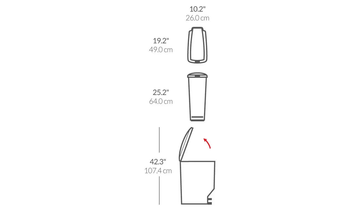 Simplehuman 40 Litre Plastic Slim Pedal Bin - Grey