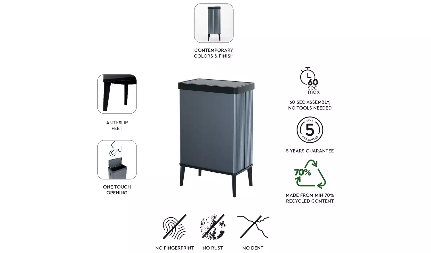 Curver Verto 54 Litre Touch Top Kitchen Bin – Blue