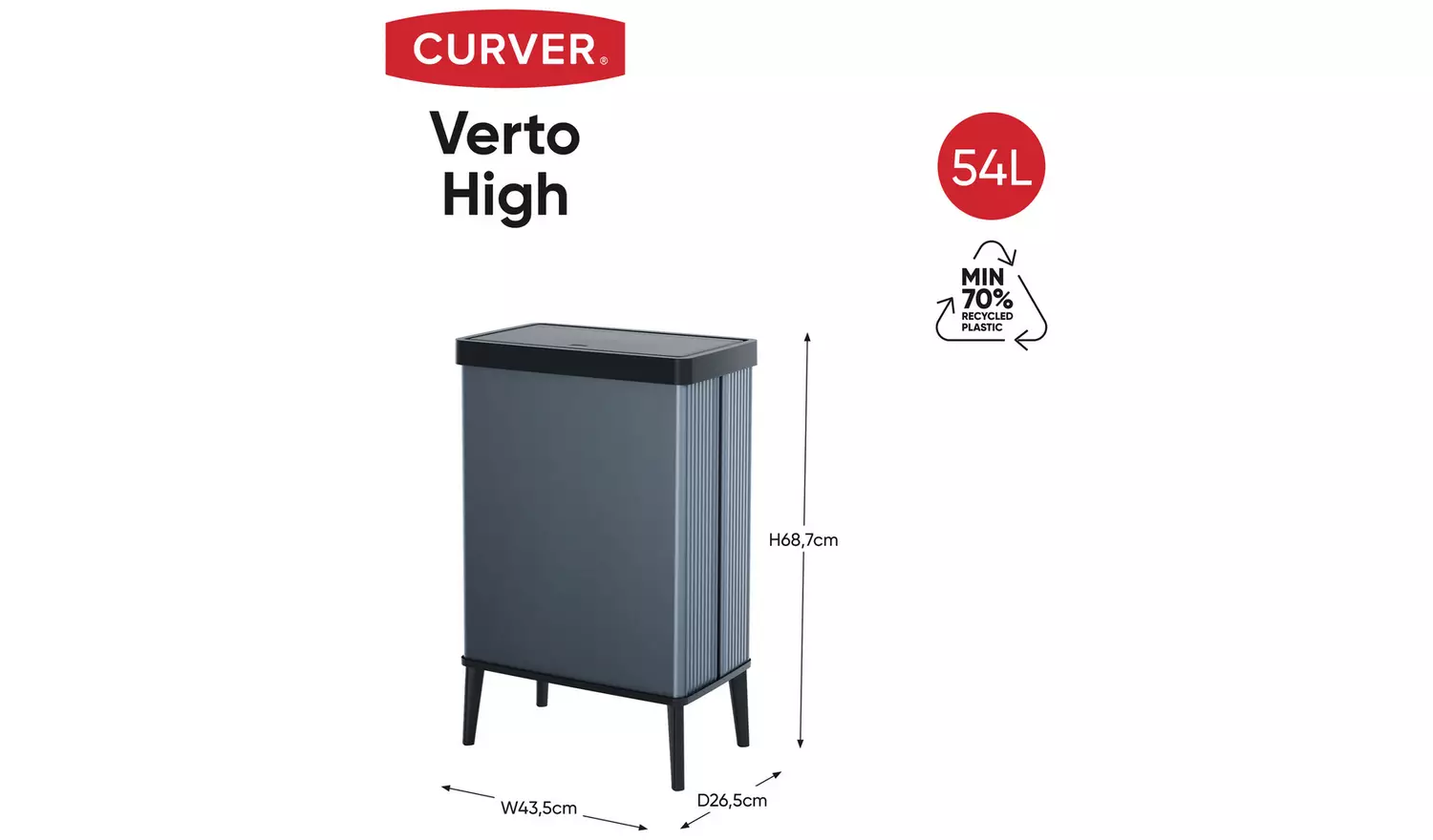 Curver Verto 54 Litre Touch Top Kitchen Bin – Blue