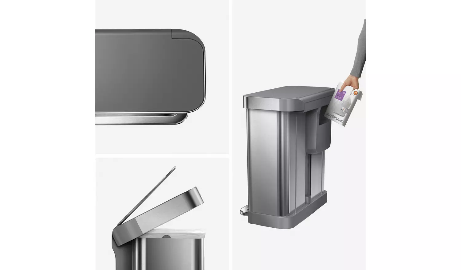 Simplehuman 58 Litre Recycling Pedal Bin - Steel