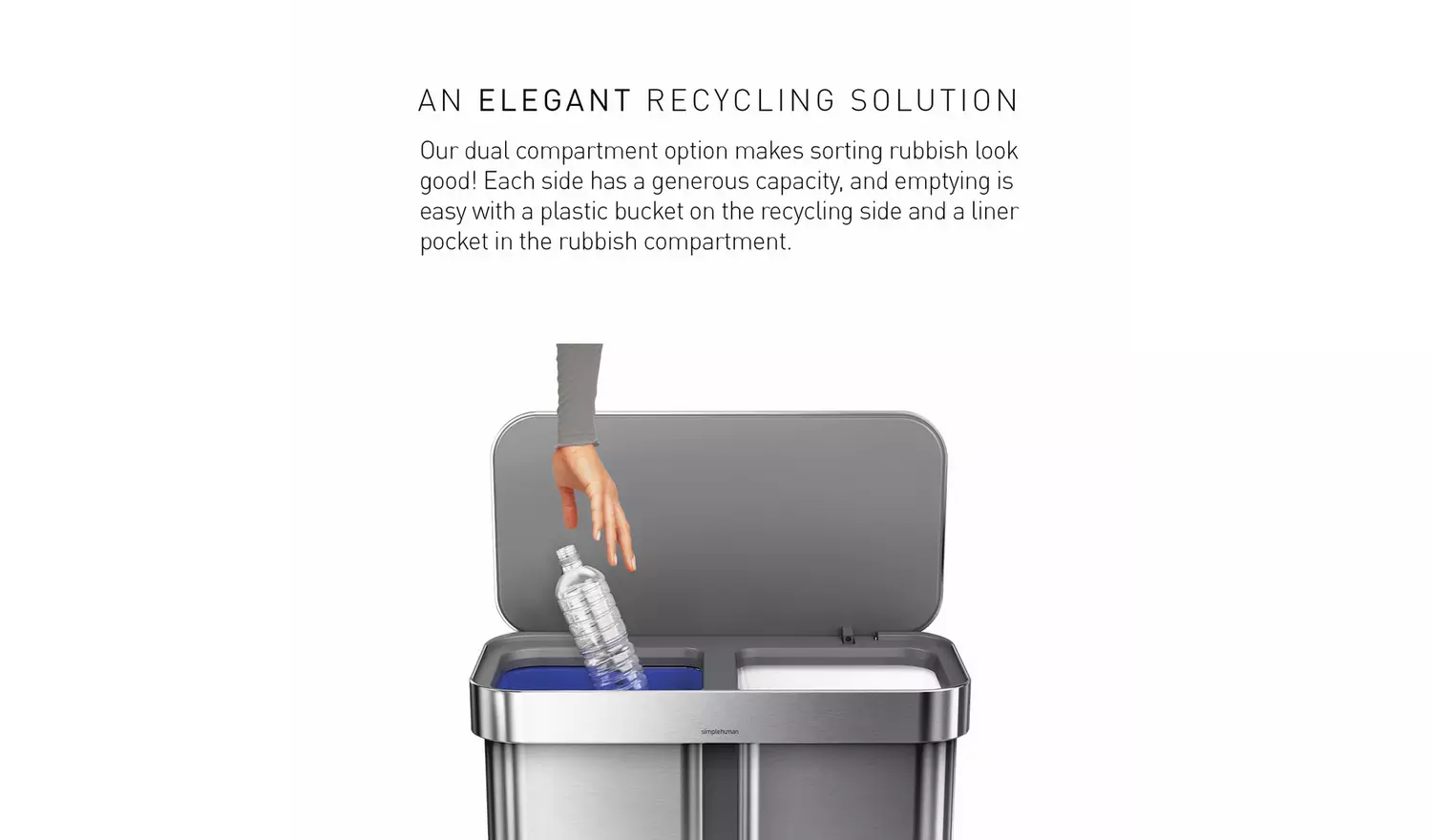 Simplehuman 58 Litre Recycling Pedal Bin - Steel