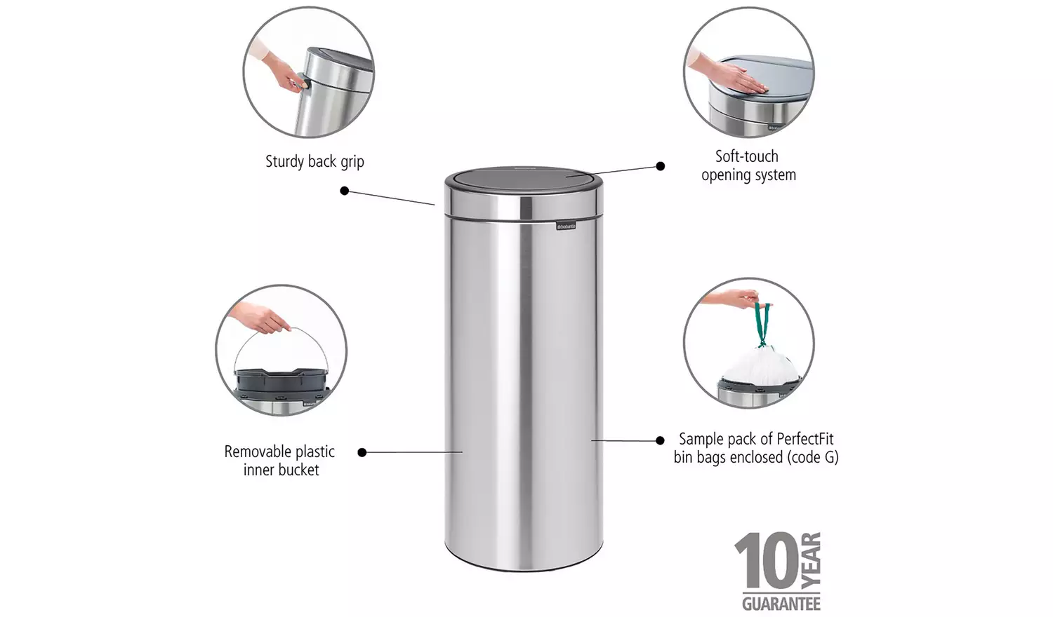 Brabantia 30L Touch Bin - Matt Steel