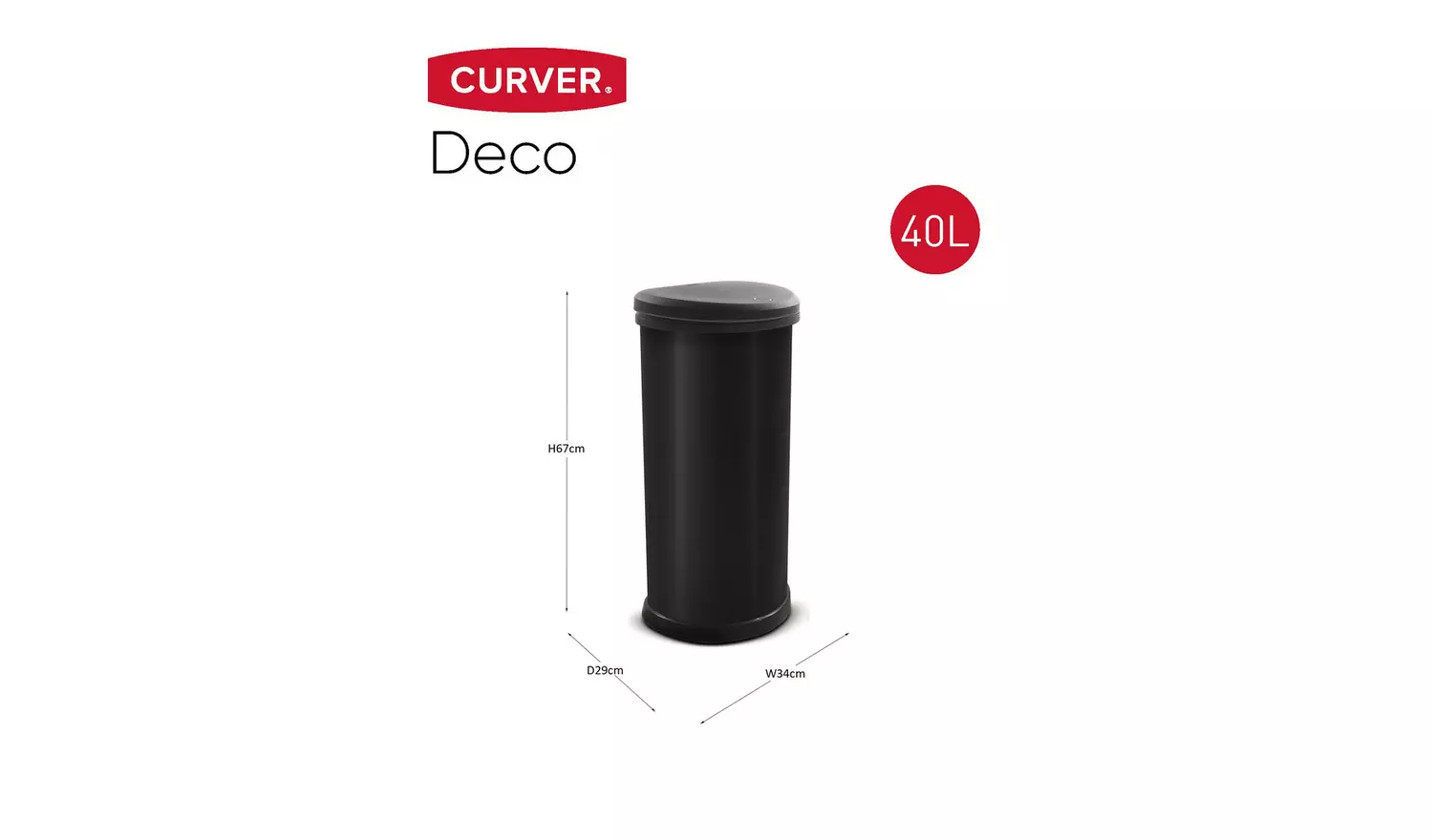 Curver 40 Litre Deco Touch Top Kitchen Bin - Black