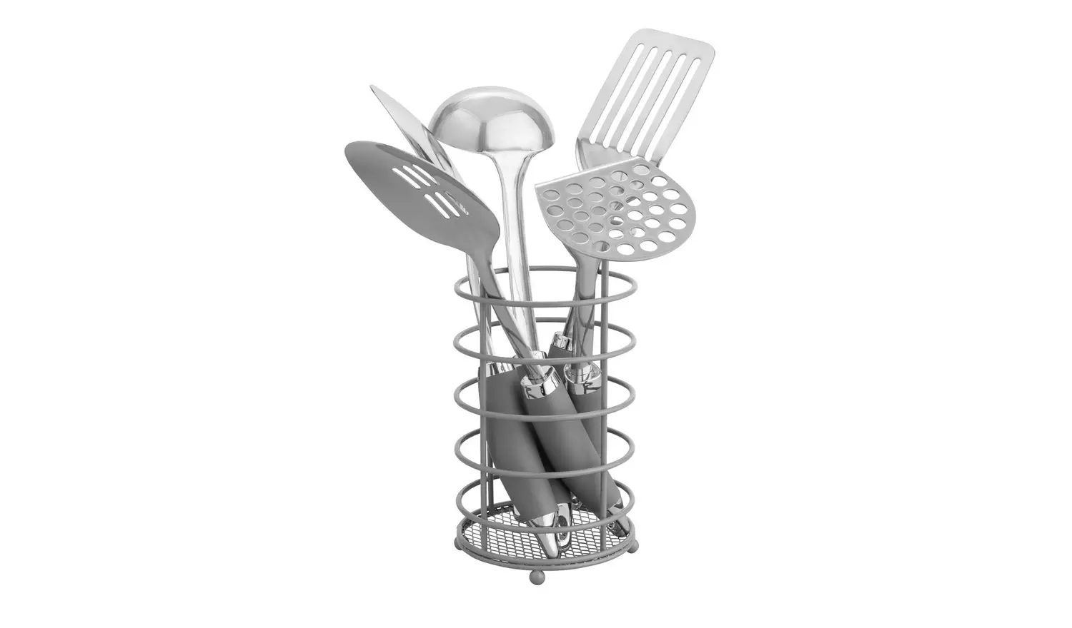 Argos Home 5 Piece Stainless Steel Utensils and Caddy - Grey