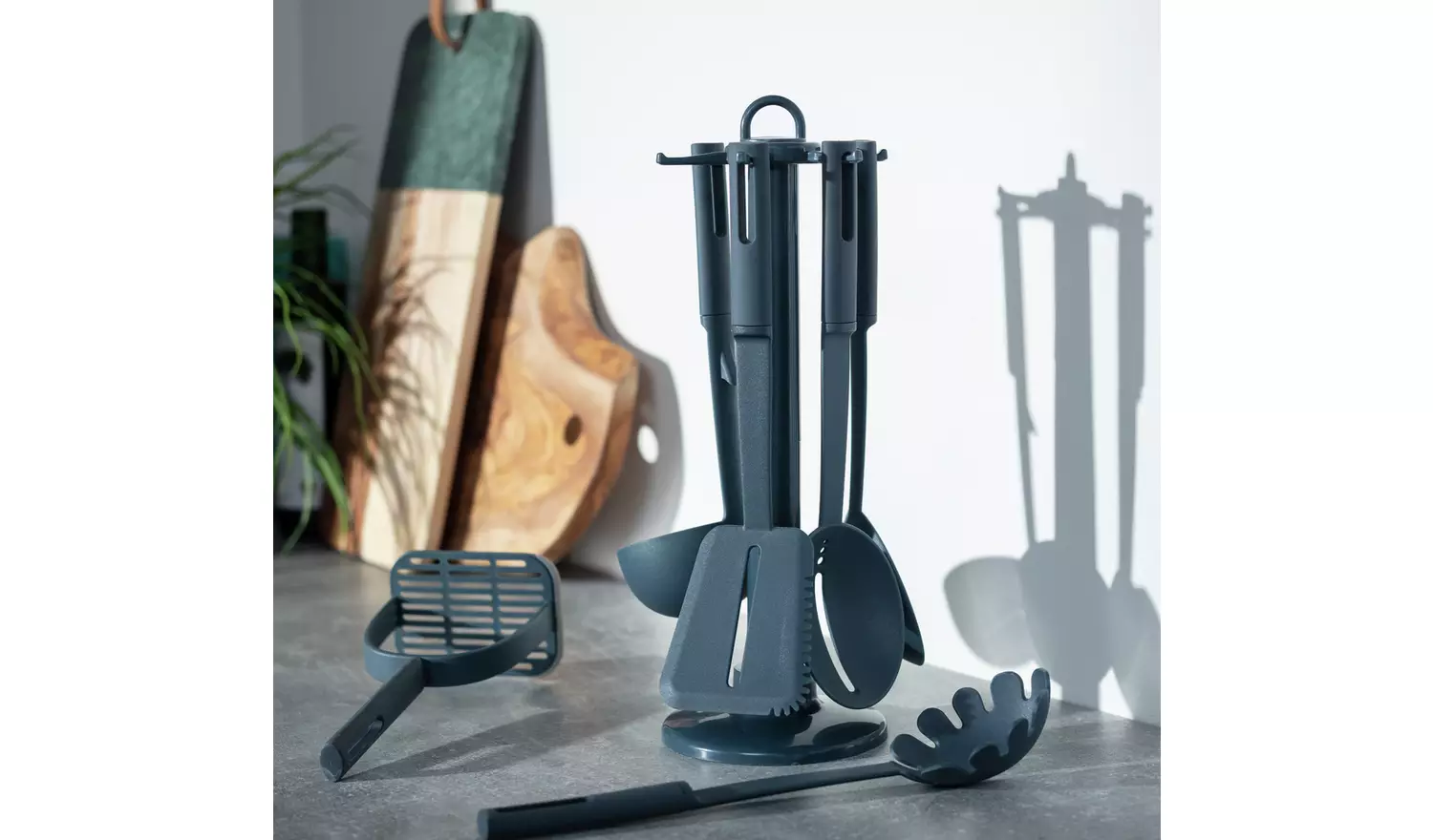 Habitat 6 Piece Utensil Set with Holder - Blue