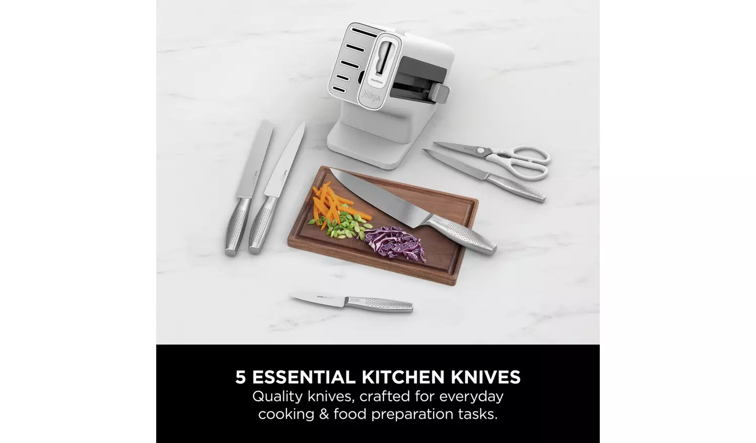 Ninja Stay Sharp 6 Piece Stainless Steel Knife Block - White