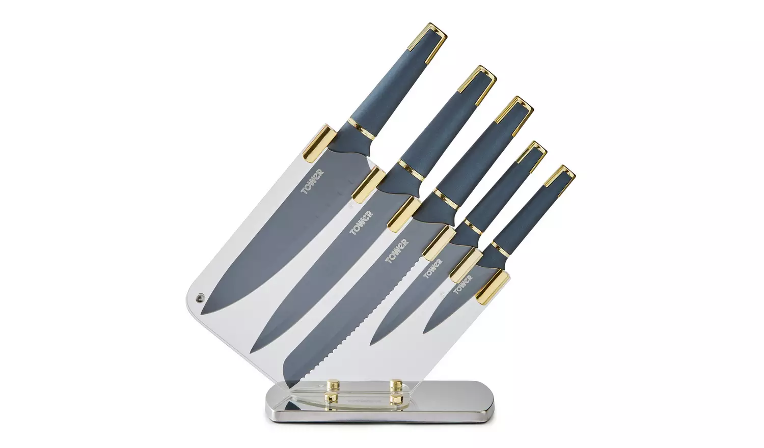 Tower 5 Piece Stainless Steel Knife Set - Blue and Gold