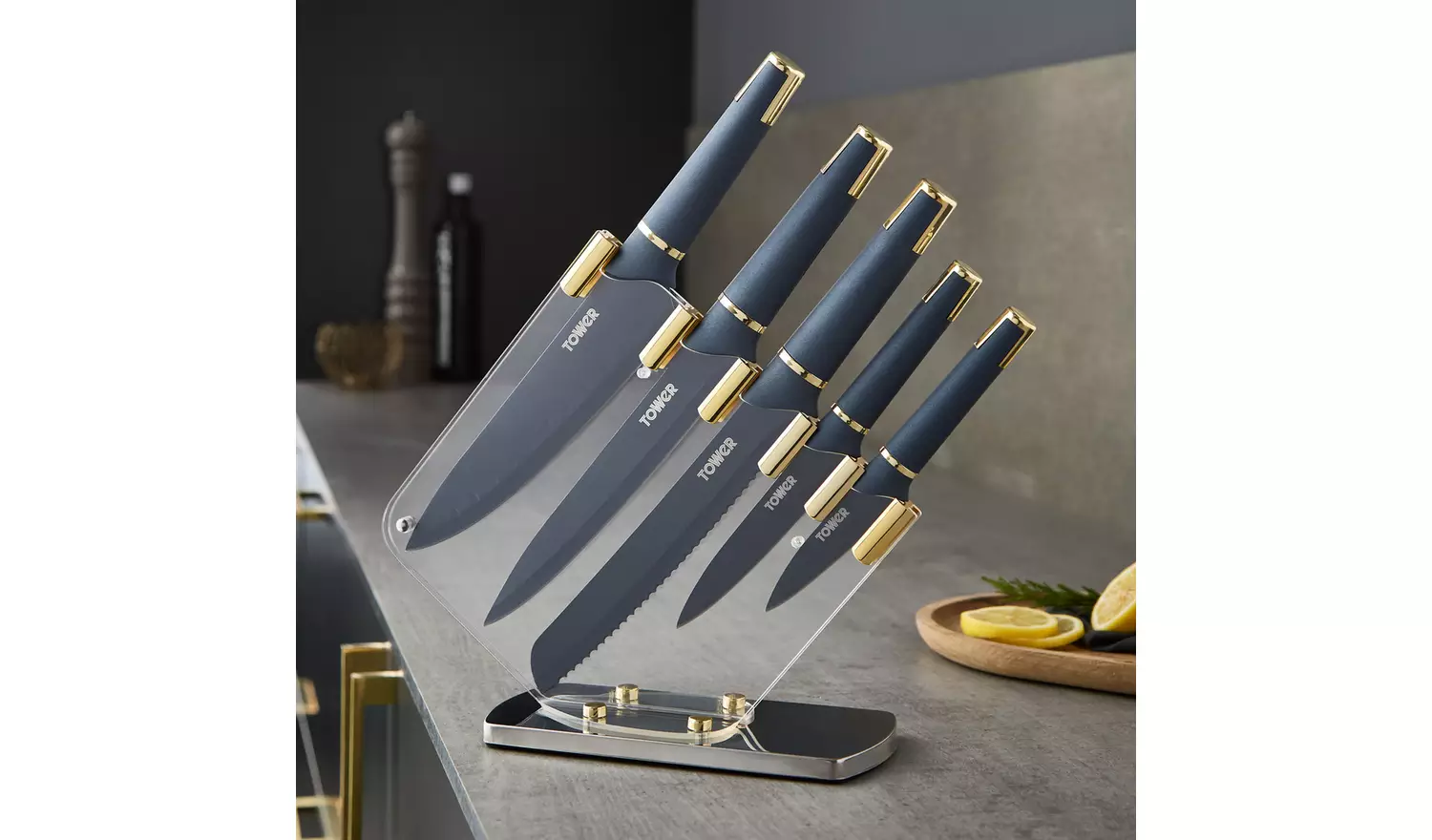 Tower 5 Piece Stainless Steel Knife Set - Blue and Gold