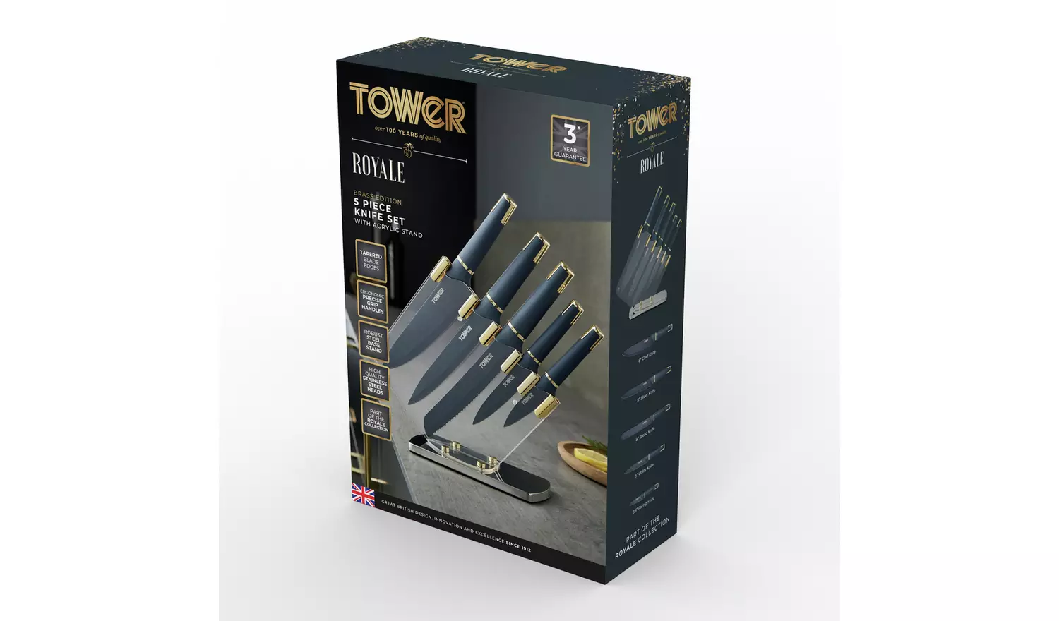 Tower 5 Piece Stainless Steel Knife Set - Blue and Gold