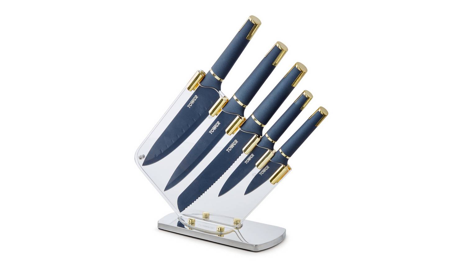 Tower 5 Piece Stainless Steel Knife Set - Blue and Gold